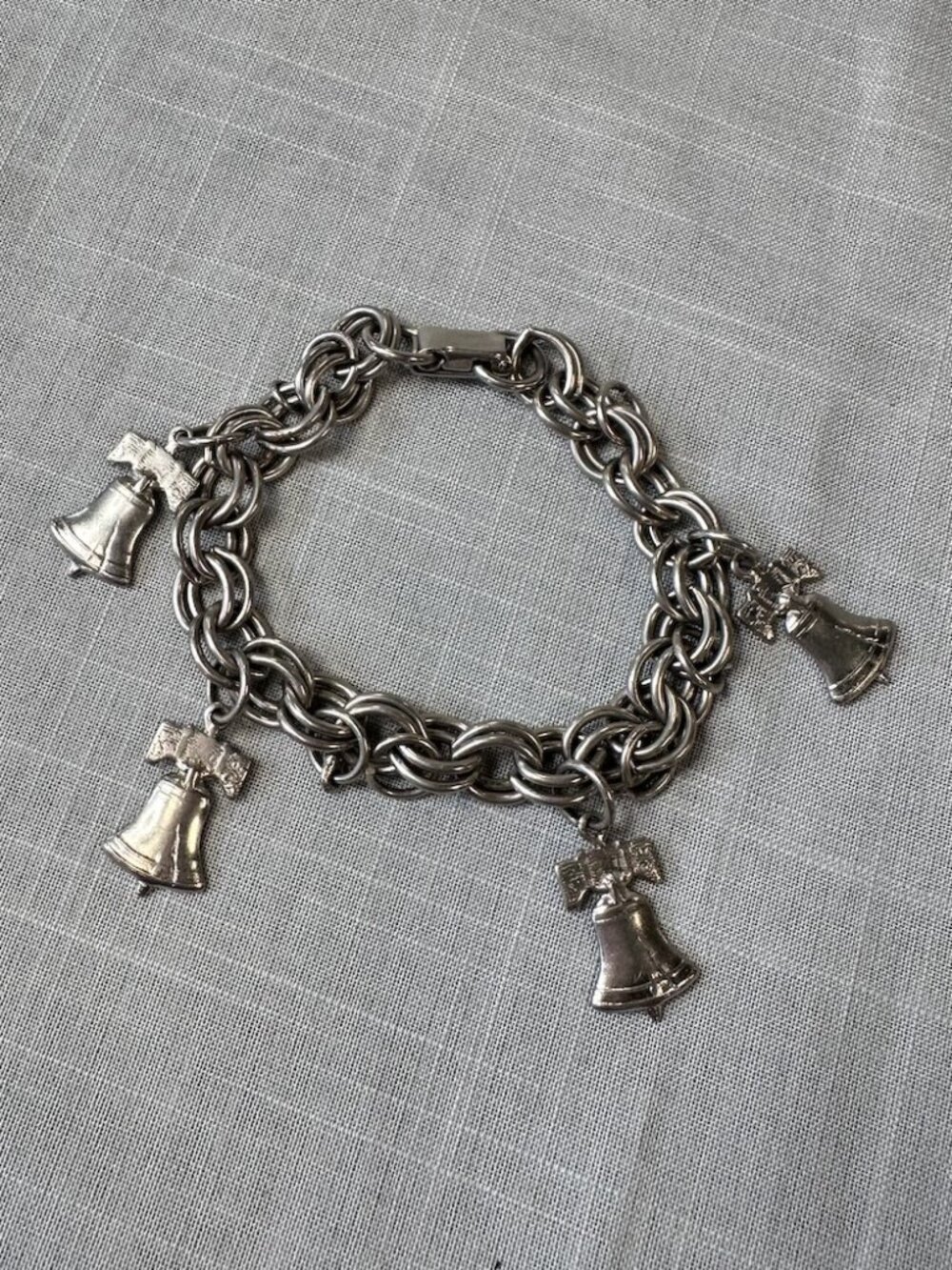 Vintage Silver Tone Liberty Bell Charm Bracelet